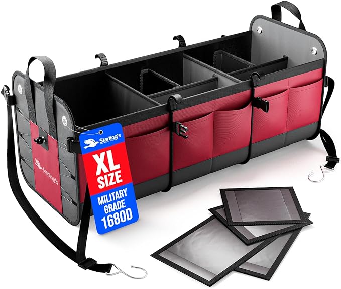 Car Trunk Organizer – Large Collapsible Storage Box with Adjustable Compartments – Heavy-Duty Cargo Organizer for SUV, Truck & Car – Non-Slip Waterproof Trunk Storage Bin for Groceries & Tools - XL