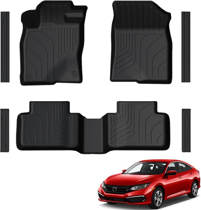 Floor Mats for 2016-2021 Honda Civic Sedan/Coupe/Type R/Insight, 2017-2021 Hatchback, TPE All Weather Protection Interior Car Floor Liners Door Sill Guards for Civic Accessories