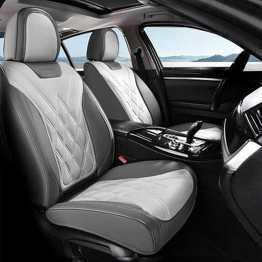 Coverado Car Seat Covers, Front Covers for Cars, Car Seat Cover Front Seats, Automotive Seat Cover, Waterproof, Leather Car Seat Cushion, Universal Interior Seat Protectors for Most Cars Light_Gray