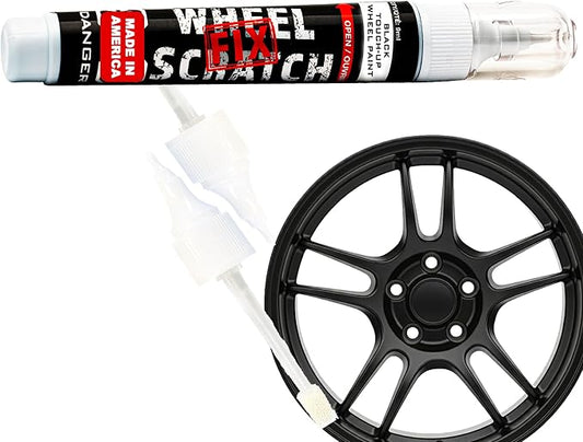 Wheel Scratch Fix® Matte Black Rim Touch Up Paint, Alloy Wheel Scratch Repair, Curb Rash Repair, Wheel Touch Up Paint Pen, Rim Scratch Remover, (Universal Matte Black Wheel Paint (Pen Only))