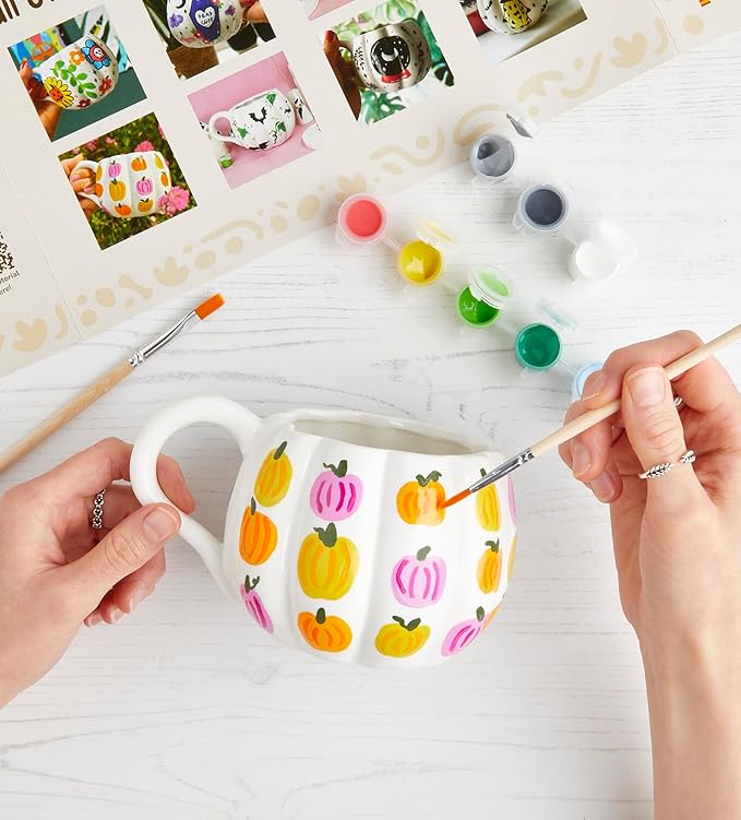 Pott'd Paintables Paint-a-Mug Kit Double Pumpkin Mug Pottery Painting Kit for Adults, Includes Ceramic Autumn Mugs, Paints, Brushes & Inspiration Guide