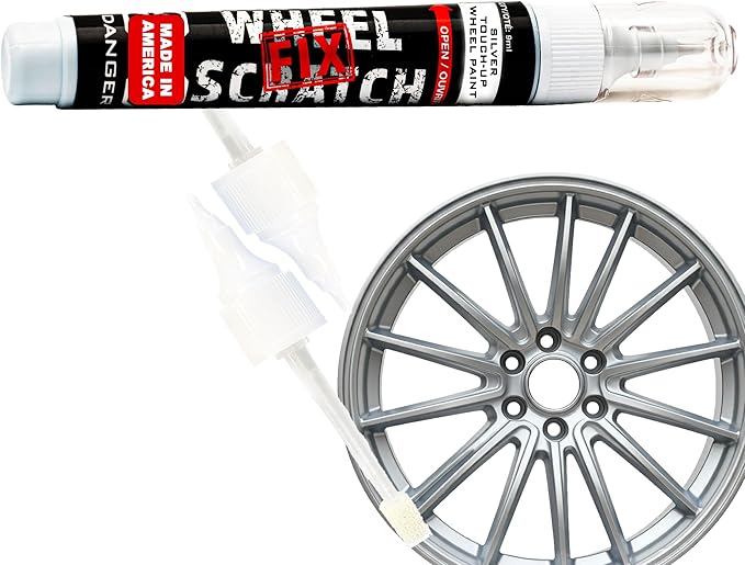 Wheel Scratch Fix® Light Silver Rim Touch Up Paint, Alloy Wheel Scratch Repair, Curb Rash Repair, Wheel Touch Up Paint Pen, Rim Scratch Remover, (Universal Light Silver Wheel Paint (Pen Only))