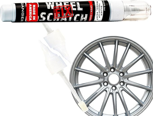 Wheel Scratch Fix® Light Silver Rim Touch Up Paint, Alloy Wheel Scratch Repair, Curb Rash Repair, Wheel Touch Up Paint Pen, Rim Scratch Remover, (Universal Light Silver Wheel Paint (Pen Only))