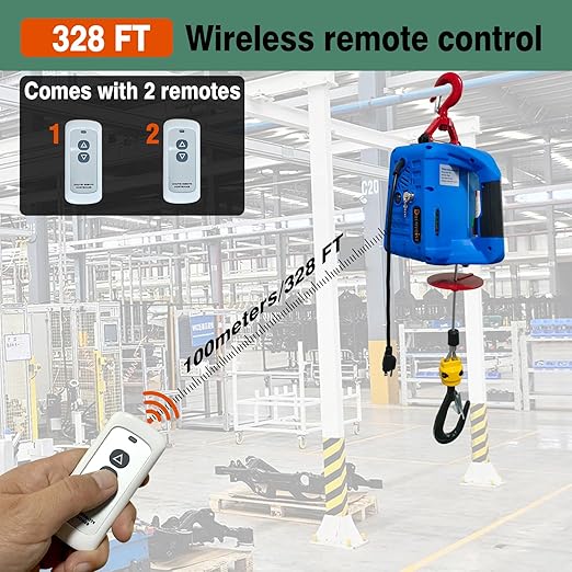 3 in 1 Electric Hoist Winch,1100LB 1500W Portable Power Winch Crane,110V/120V Electric Winch Crane with Manual Wire Wireless Remote Control,26FT Lifting Height,for Towing,Warehouse,Factories