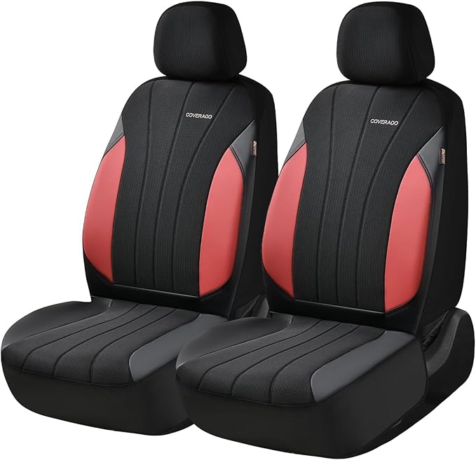 Coverado Seat Covers 2-Pack, Waterproof Car Seat Covers, PU Leather & Breathable Mesh Seat Protectors, 2 Seats Automotive Seat Covers, Universal Fit for SUVs, Trucks, Sedans