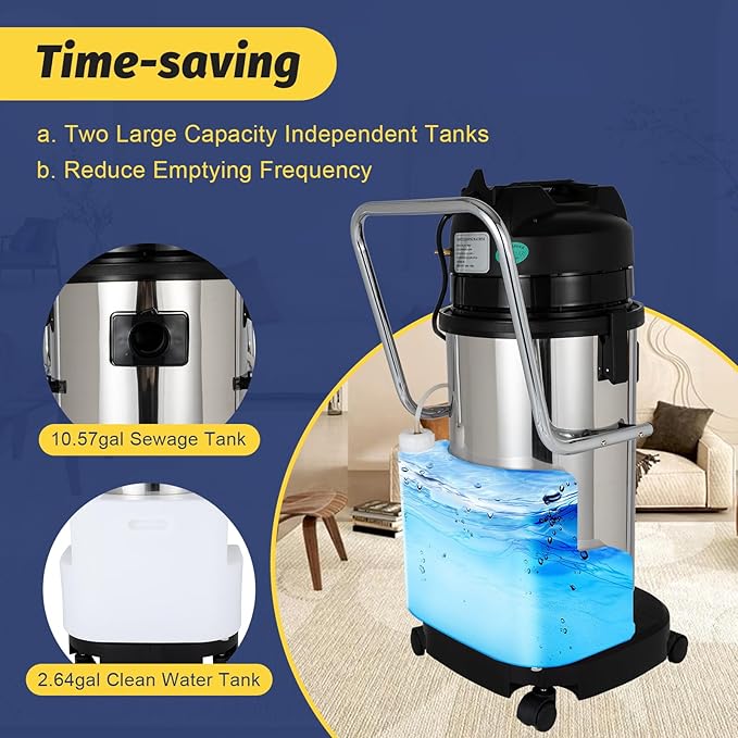 110V 40L Carpet Cleaner Machine Deep Cleaner, Commercial Carpet Cleaning Machine with Water Vacuuming Head&Round Brush, Portable Wet Dry Curtain Fabric Dust Cleaner for Hotels, Guest Houses