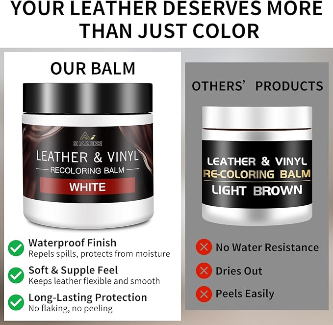 Leather Recoloring Balm with 100ml Mink Oil, White Leather Repair Kit and Scratch Remover for Furniture, Car Seats, Sofas, Dye & Restorer for Couches, Vinyl, PU, Faux