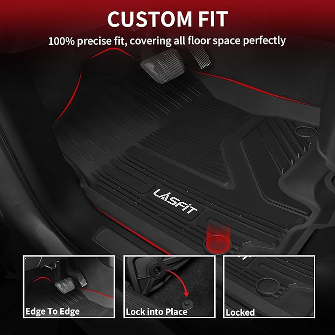 LASFIT Floor Mats 2019-2024 for Ram 1500 Crew Cab (NOT Fit for Classic Model) Bucket Seat with Folded Rear Under-Seat Storage 4 Full Size Doors All Weather TPE Custom Fit 1st & 2nd Row, Black