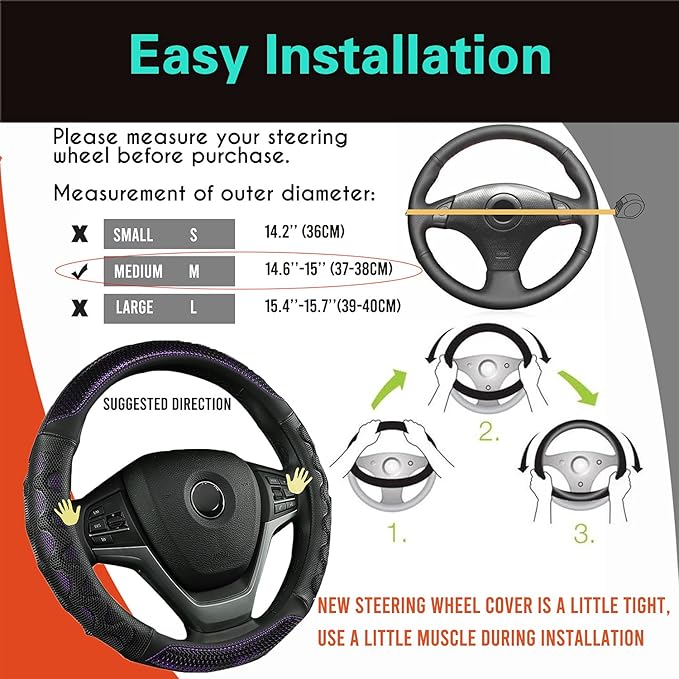 PINCTROT Steering Wheel Cover Great Grip with 3D Honeycomb Anti-Slip Design, Universal 14.5-15 Inch (Purple)