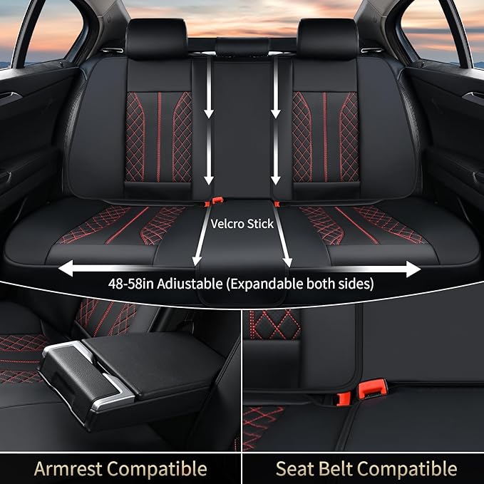 FLORICH Leather Seat Covers, Car Seat Covers Front Seats Back Seat Cover 5 Seats Automotive Seat Covers Leather Seat Covers for Cars Universal Fit for Most Cars SUV Trucks, Black&Red Line