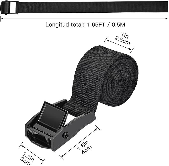 Tie Down Straps 6 Pcs Lashing Strap 1.65' x 1" Cam Buckle Cinch Ratchet Straps for Cargo, Trucks, Luggage, Trailer, Motorcycle (Black)