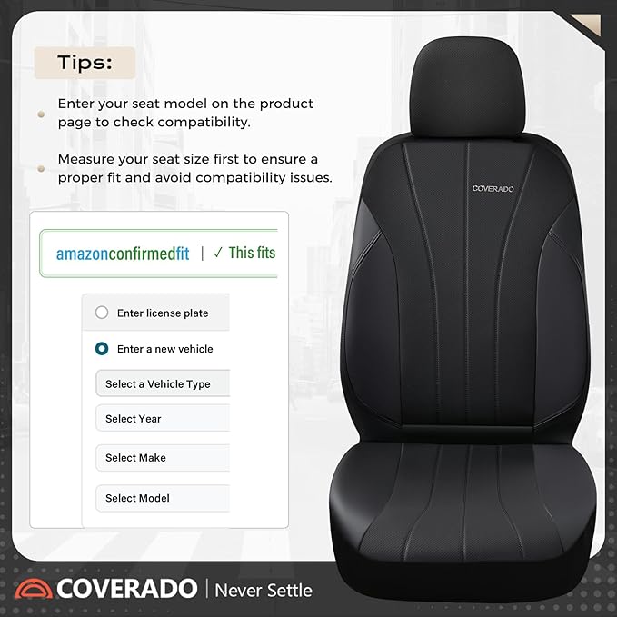 Coverado Car Seat Covers Full Set, Automotive Front and Rear Seat Covers, Leather Car Seat Covers Full Set 5 Seats, Airbag-Compatible, Spill-Proof Design, Black Seat Covers for SUV Sedan Truck