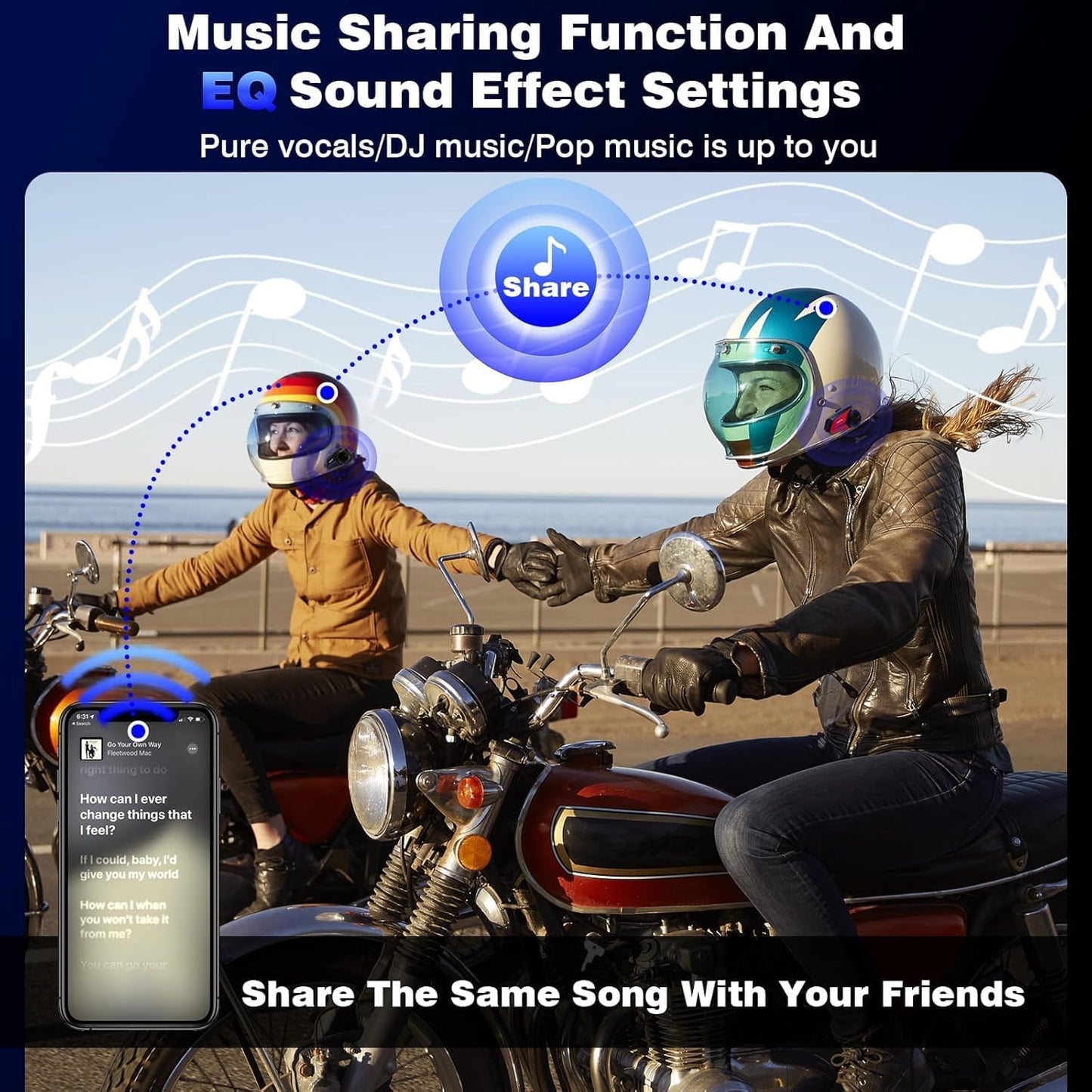 Motorcycle Helmet Headset, 8 Riders Intercom Headset Communication System Speakers with Music Sharing/HiFi Sound/3 EQ Music Modes/DSP&CVC Noise Cancellation/IP67/FM Radio/Wake up Siri (2 Pack)