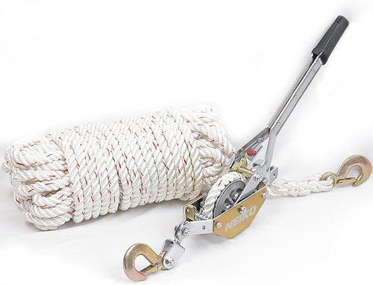 NEIKO 02250A Rope Puller, 3/4-Ton (1,500 lbs) Pulling Capacity, 98Ft, 2 Hook, Heavy Duty Power Cable Come Along Tool with Dual Gears, Hand Winch Cable, Automotive Hoist Winch Puller, Recovery Gear