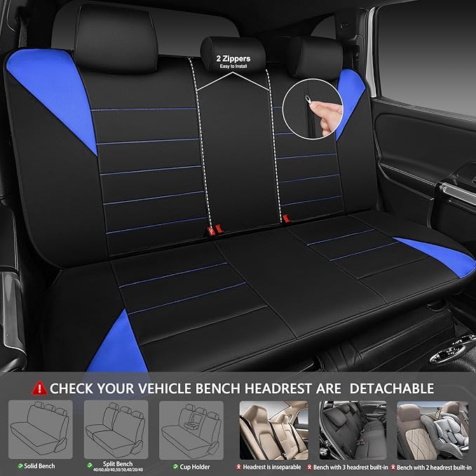 CAR PASS Neoprene Wetsuit Seat Covers, Waterproof Car Seat Covers Full Sets with 5mm Composite EVA, Universal Fit for Car Sedan, SUV Trucks Anti Slip with Airbag Compatible(Black Blue