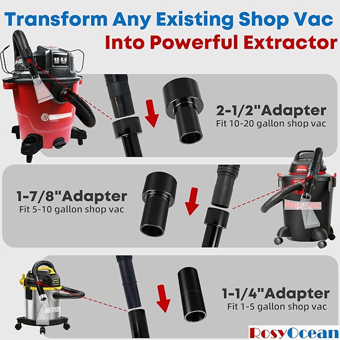 Universal Compatible with All Shop Vacs Extractor Attachment with 2-1/2" & 1-7/8" & 1-1/4" Adapters Auto Detailing Vacuum Cleaner Extraction Accessories for Upholstery & Carpet Cleaning