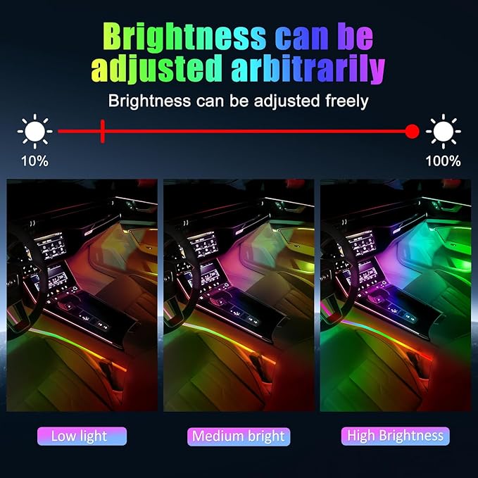 Acrylic Interior Car LED Strip Light with APP, 18-in-1 128 Colorful 6 Pieces Fiber Optic Car Decoration Atmosphere Light Kits, Dual Zone Music Sync Rhythm RGB Neon Lighting for All Cars