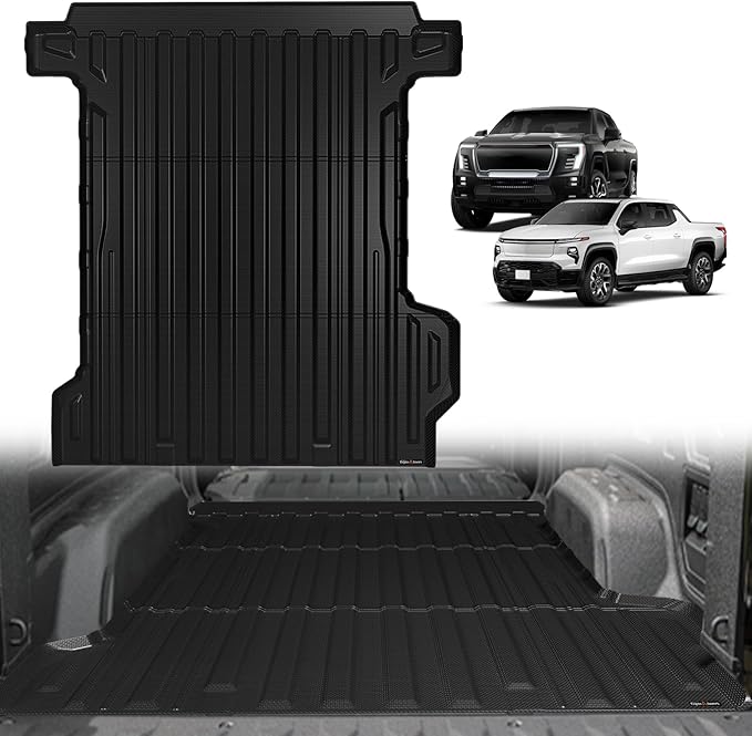 TripleAliners Truck Bed Mat Compatible with 2024 2025 2026 Chevrolet Silverado EV RST/GMC Sierra EV Denali Accessories Vehicle Perfectly Flush All Weather TPE Pickup Cargo Mat(5.9FT/70.6 inches)
