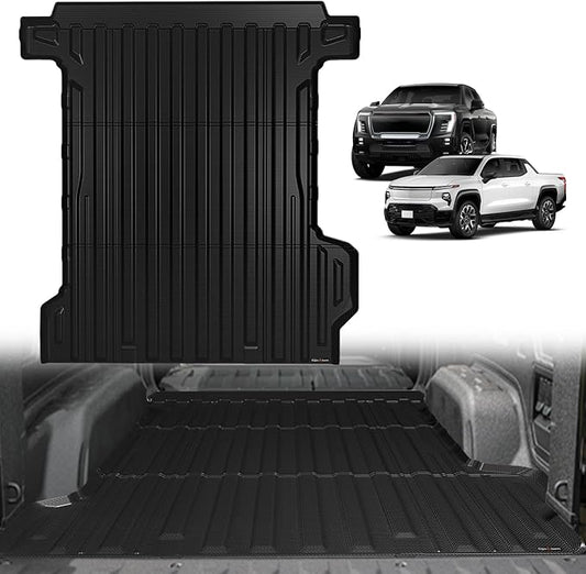 TripleAliners Truck Bed Mat Compatible with 2024 2025 2026 Chevrolet Silverado EV RST/GMC Sierra EV Denali Accessories Vehicle Perfectly Flush All Weather TPE Pickup Cargo Mat(5.9FT/70.6 inches)