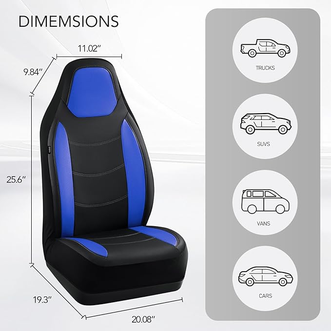 Road Comforts Car Seat Cover, Leather Seat Cover Full Set, Automotive Interior Seat Covers, Universal Fit for Most Cars, SUVs, Trucks, and Vans, Airbag Compatible (Blue)