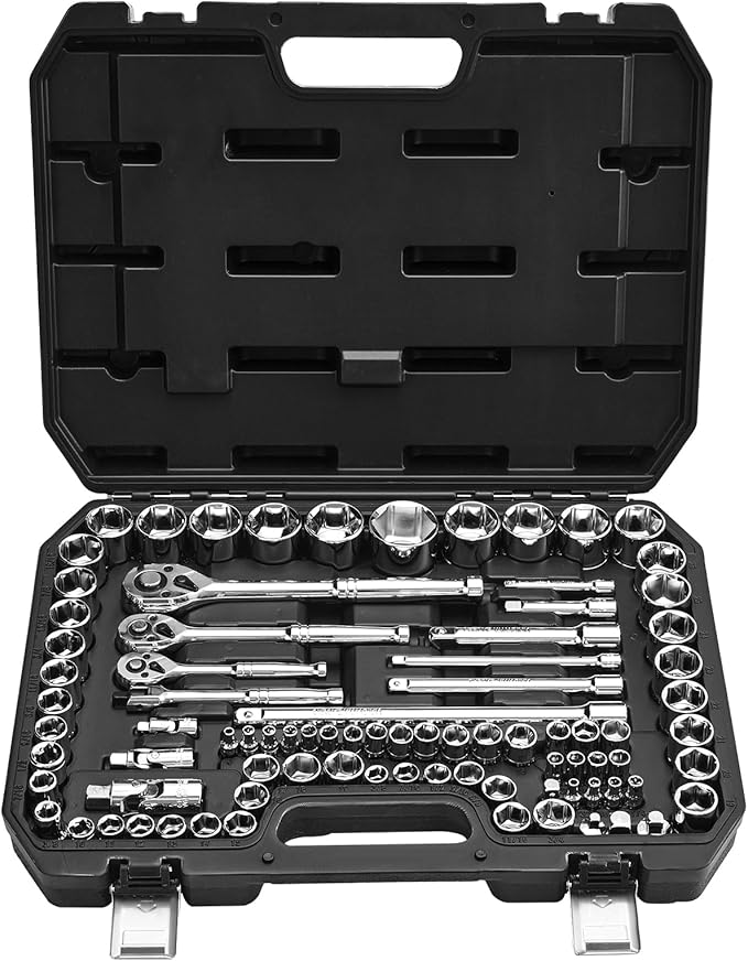 VEVOR Socket Set, 86 Pieces, 3/8 & 1/4 & 1/2 inch Drive Socket and Ratchet Set, SAE and Metric, Mechanic Tool Kit with Ratchet Wrench, Accessories and Storage Case, CR-V Alloy Steel, for Auto Repair