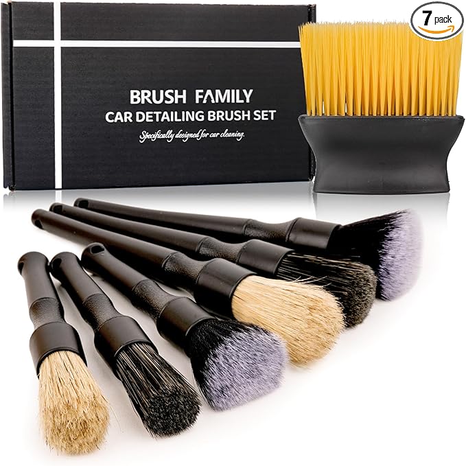 7PCS Car Detailing Brush Set, Ultra Soft Boars Hair Car Interior Detailing Brushes, Car Interior Detailing Kit for Cleaning Interior or Exterior, Car Accessories Interior Tools