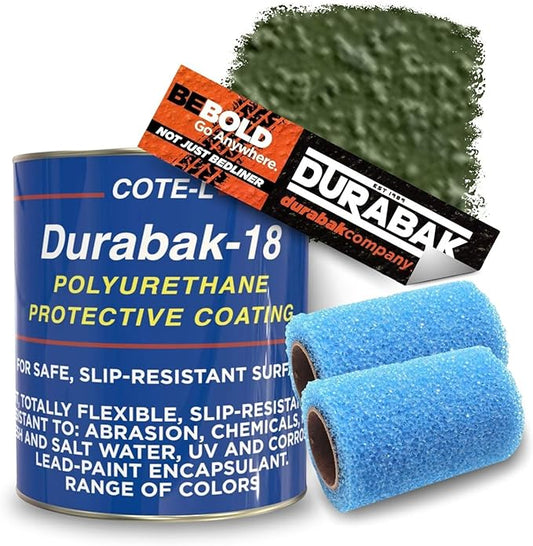 Durabak-18 Textured Truck Bed Liner Gallon KIT - Roll On Coating | DIY Custom Coat for Bedliner and Undercoating, Auto Body, Automotive Rust Proofing, Boat Repair (Gallon, Military Olive)