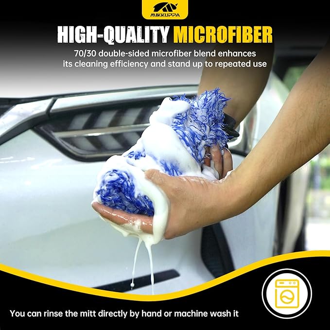 MIKKUPPA Microfiber Car Wash Mitt - Double-Sided Ultra Absorbent Scratch Free Premium Blend Glove for Car Washing Home Cleaning (Blue, 2Pack, 11'' x 8'')