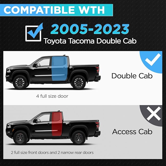 PZ Running Boards Compatible with 2005-2023 Toyota Tacoma Double/Crew Cab (4 Full-Size Doors), Drop Side Steps Black Heavy Duty Carbon Steel Rails Nerf Bars