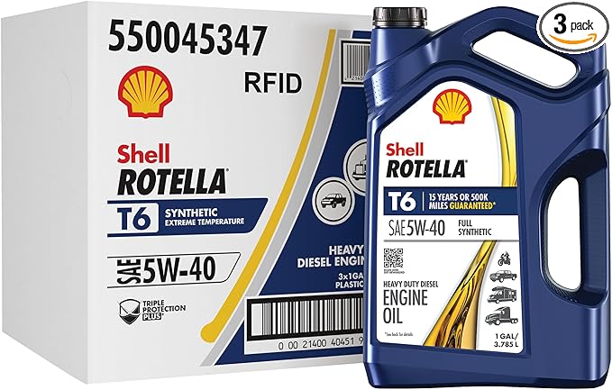 Shell Rotella T6 Full Synthetic 5W-40 Motor Oil, 1 Gallon (3 Pack)