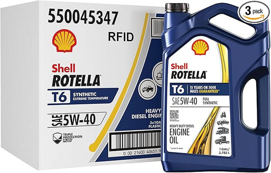 Shell Rotella T6 Full Synthetic 5W-40 Motor Oil, 1 Gallon (3 Pack)