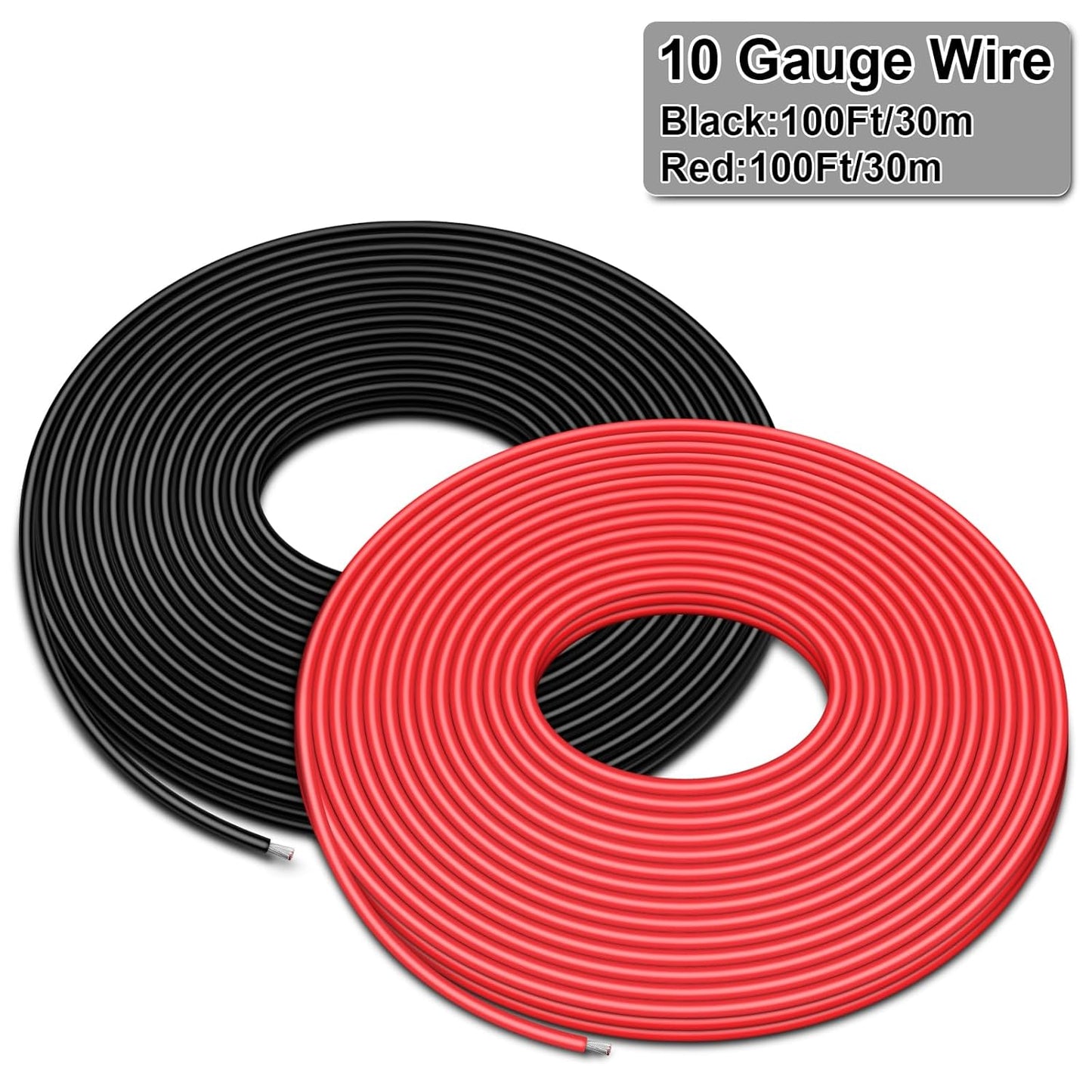 10 Gauge Wire - iGreely 100 FT Red & 100 FT Black 10 Gauge Tinned Copper Electrical Wire Cable for Solar Panel Car Audio Automotive Trailer Marine Harness Wiring 10AWG 100Ft