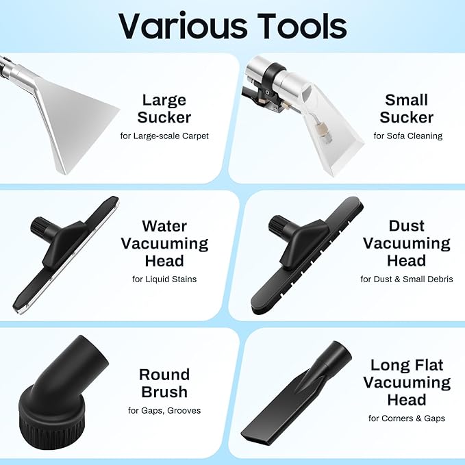 60L Carpet Cleaner Machine Deep Cleaner, 110V Commercial Carpet Cleaning Machine, Sofas Curtains Carpet Shampooer Machine Portable Carpet Cleaner, Floor Scrubber Machine Dust Extractor