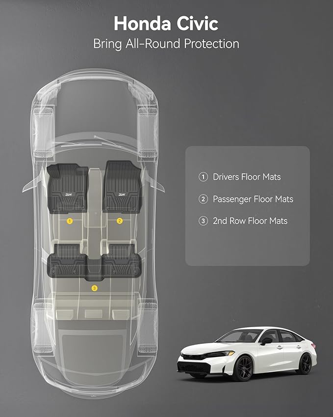 3W Floor Mats Fit for 2022-2026 Honda Civic & Acura Integra 2023-2025(Not Fit Hybrid/Manual), Custom Fit Floor Liner for 1st 2nd Row Full Set TPE All-Weather Car Liners Black