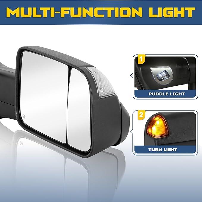 Pair Power Heated Towing Mirrors Compatible with 2009-2018 Dodge Ram 1500 2500 3500/2019-2024 Ram 1500 Classic w/LED Turn Signal Light Side Mirror Temperature Sensor (Black)