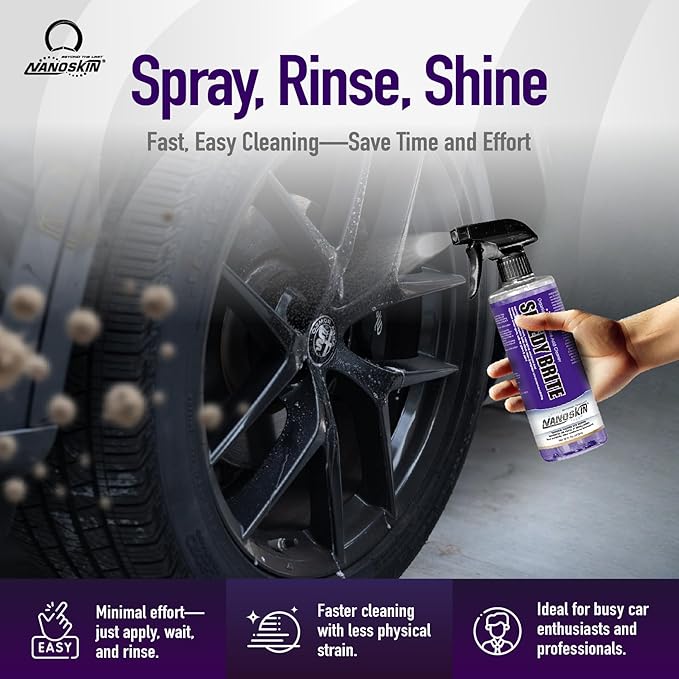 Nanoskin SPEEDY BRITE Pro Grade Wheel & Tire Acid Cleaner, 55 gallons - Chrome & Coated Wheel Safe, Cleaning with Organic Acid | Removes Brake Dust & Road Grime for Auto Detailing, Body Shop Safe