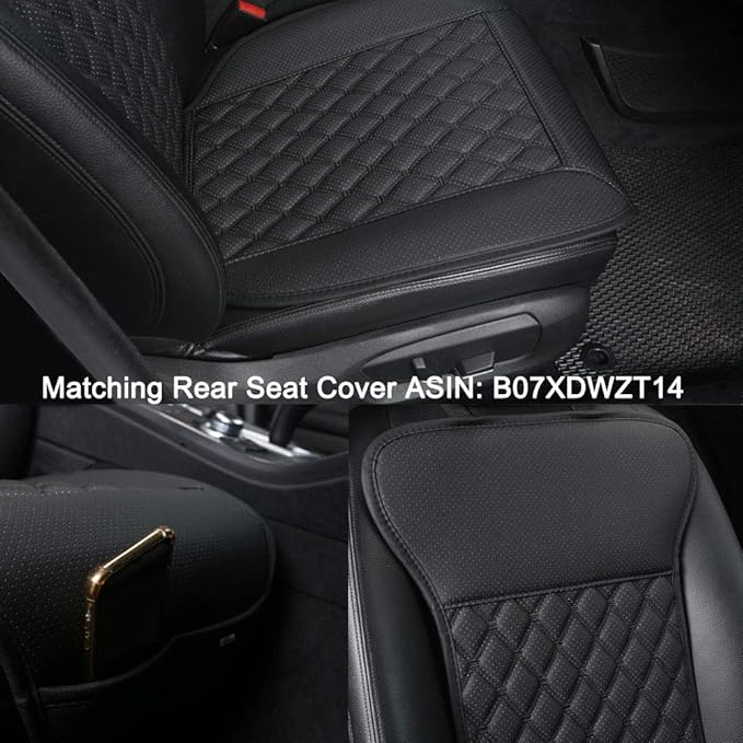 Black Panther 1 Pair Luxury Car Seat Covers Protectors, Universal Anti-Slip Driver Seat Cover with Partial Backrest Coverage (Middle Part Only), Diamond Pattern, Compatible with 95% Cars (Black)