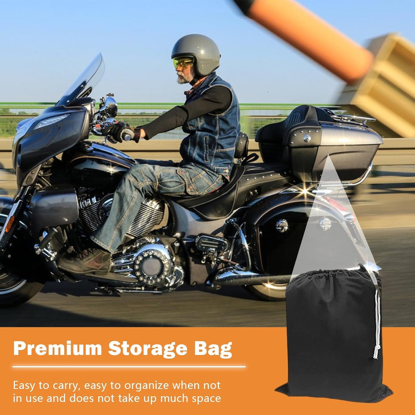 Motorcycle Cover, with Vents Dirt Bike Cover,for Different Touring Models Harley Davidson Road King,Road Glide,Street Glide,Electra Glide,Low Rider-ST (Black&Orange)