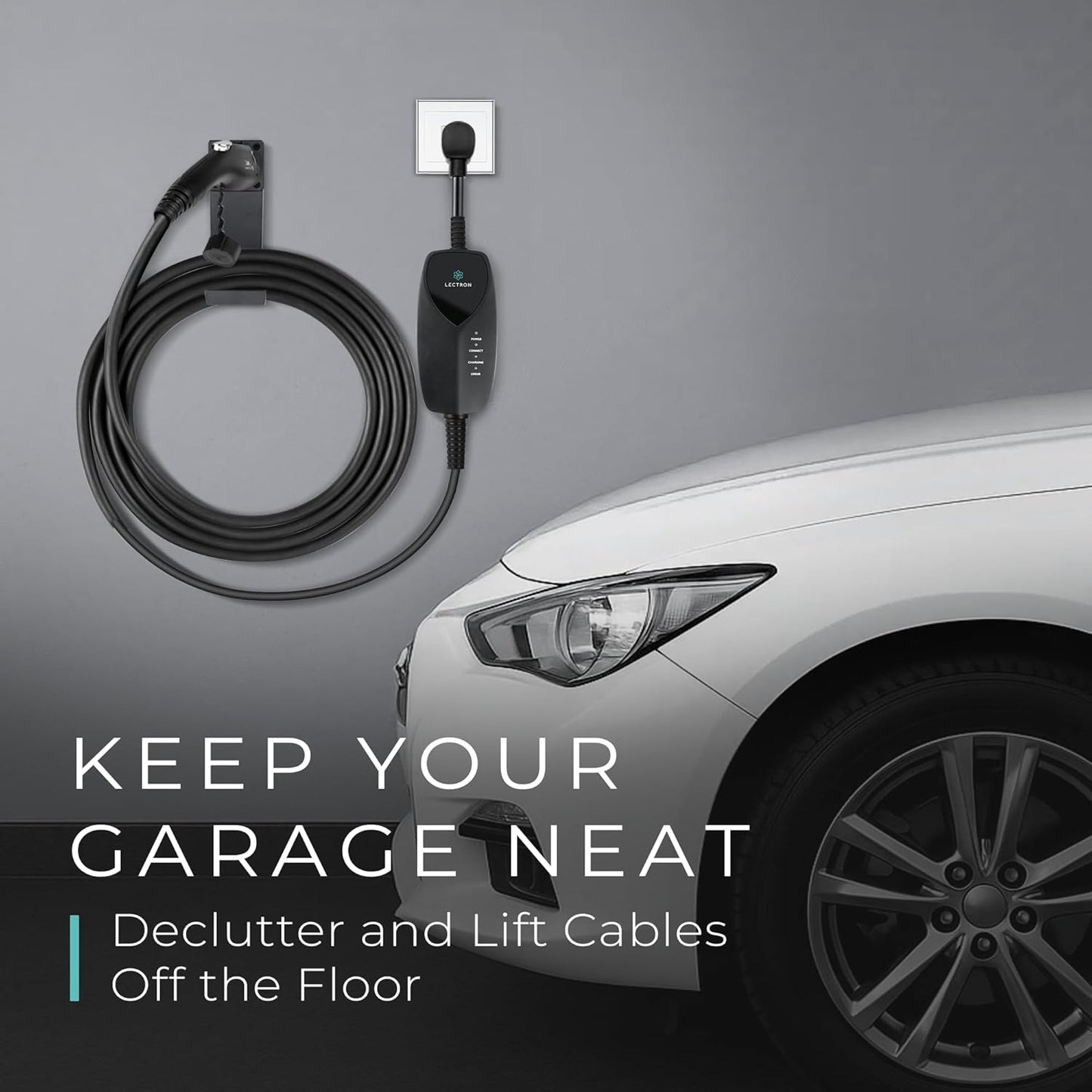 Lectron Electric Vehicle Charger Nozzle Holster Dock & J-Hook Combo for All J1772 EVs