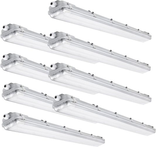 4FT Vapor Tight LED Light Fixture 4200LM 48W, 6500K Bright White IP65 Waterproof for Warehosue, Factory, Workshop, Garage, Car Wash，Indoor/Outdoor Ceiling Lights (8-Pack)