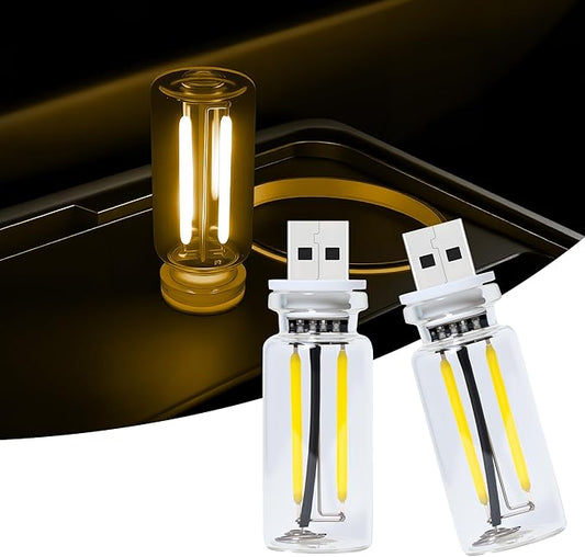 2-Pack Vintage USB LED Lights for Car Interior, Touch Dimmable Night Light - Retro Glass Bottle Filament Lamp Bulb for Bedroom, Camping, Holiday Decoration Ambiance
