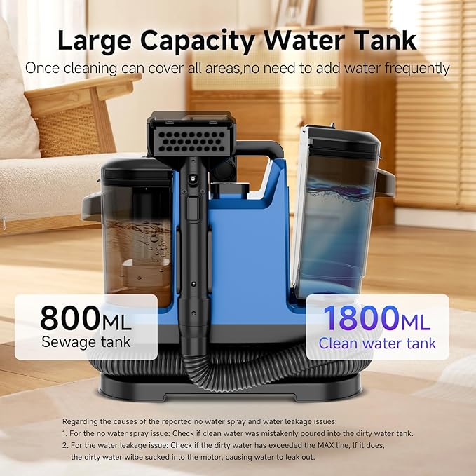 Portable Spot Cleaner Machine for Carpet and Upholstery - 18Kpa Carpet Cleaner with Dual BrushHeads, Easy Move, Cleaning Machine for Furniture, Couch, Stairs, Car and Pet Stain, Blue
