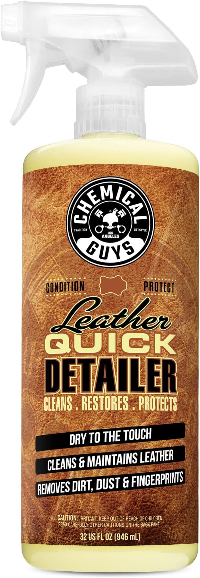 Chemical Guys Leather Quick Detailer for Car Interiors, Furniture, Apparel, Shoes, Sneakers, Boots, and More (Works on Natural, Synthetic, Pleather, Faux Leather and More), 32 fl oz