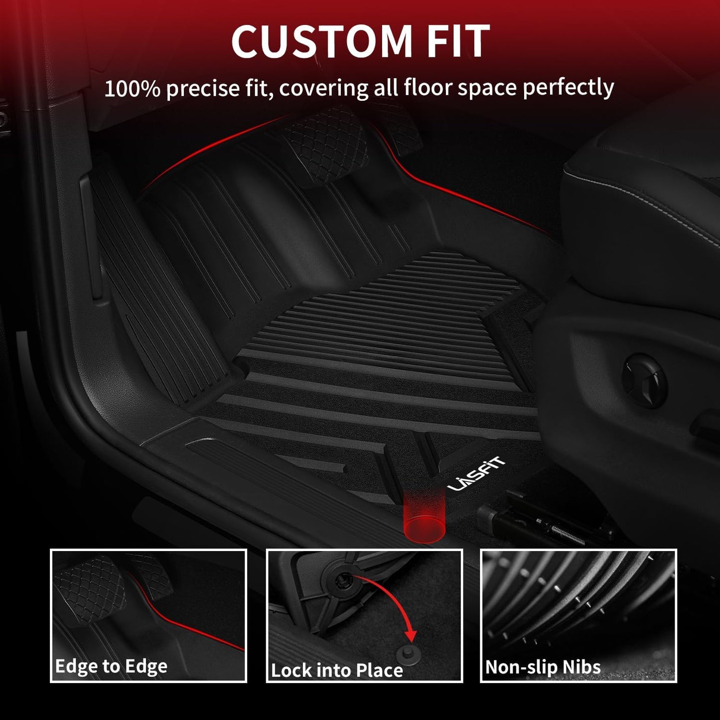LASFIT Floor Mats Fit for Volkswagen Tiguan 2024 2023 2022 2021 2020 2019 2018 (Only for 5 Seater) All Weather TPE Custom Fit Floor Liners for 1st and 2nd Rows Car Mats for VW Tiguan 2018-2024, Black