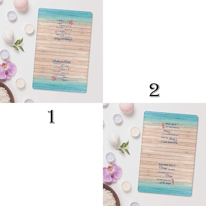 Funny Bathroom Rules Decorative Hand Towels Set of 2, Rustic Farmhouse Hand Towels for Bathroom Decor, 16x24 Inch(Beach Style)