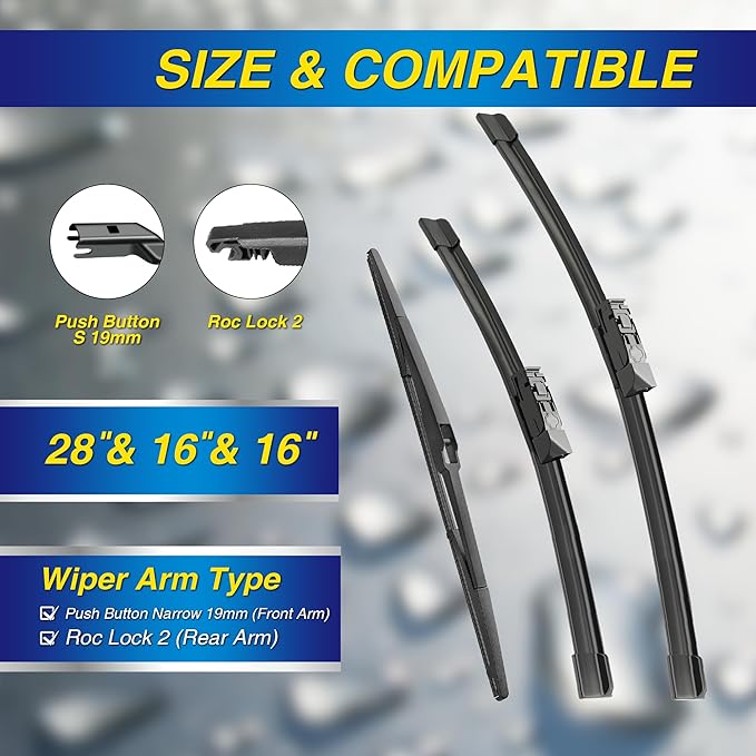 5 PLUS® Silicone Windshield Wipers Replacement for 2016 2017 2018 2019 2020 2021 2022 Toyota Prius Wiper Blades(Set of 3),Automotive Replacement Windshield Wiper Blades For My Car-28"/16"/16"