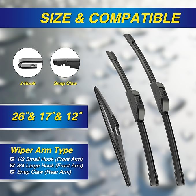 5 PLUS® Silicone Windshield Wipers Replacement for NISSAN Rogue 2014-2023 Pathfinder 2013-2020 Wiper Blades(3 PCS),Automotive Replacement Windshield Wiper Blades-26"/17"/12"