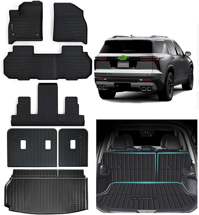 Floor Mats for 2024 2025 2026 Chevrolet Traverse 7 Seats-2 Row Bucket Seat, TPE All Weather Trunk Mat Covering Backrest Mat for Chevy Traverse Mats Accessories