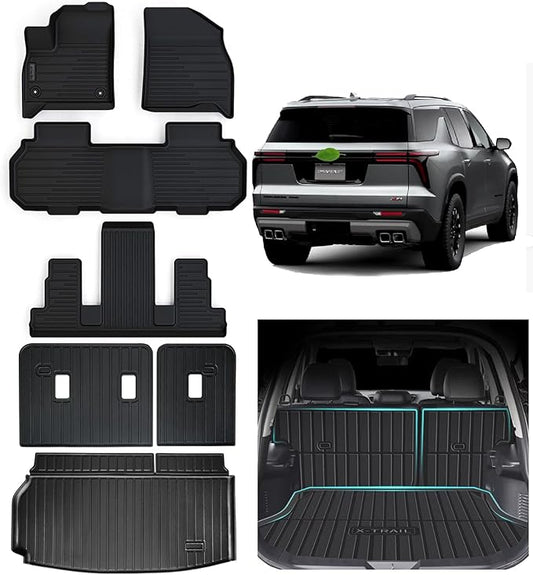 Floor Mats for 2024 2025 2026 Chevrolet Traverse 7 Seats-2 Row Bucket Seat, TPE All Weather Trunk Mat Covering Backrest Mat for Chevy Traverse Mats Accessories