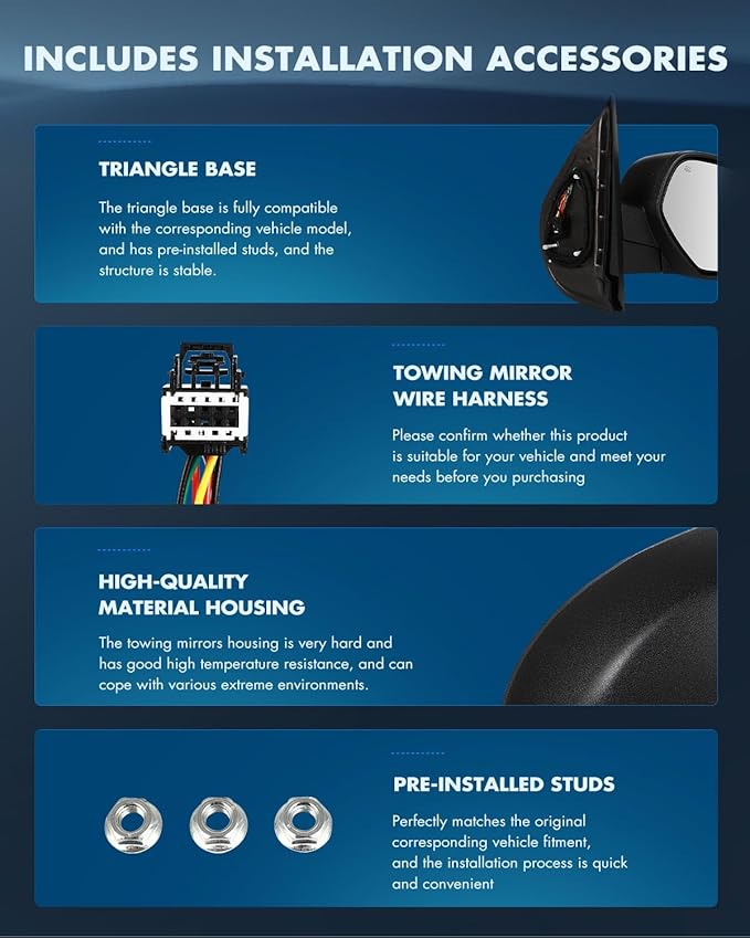 ECCPP Towing Mirrors Fit For 2007-2013 For Chevrolet Silverado 2007-2013 For GMC Sierra With Left Right Side With Power Heated Turn Signal Light Black Texture